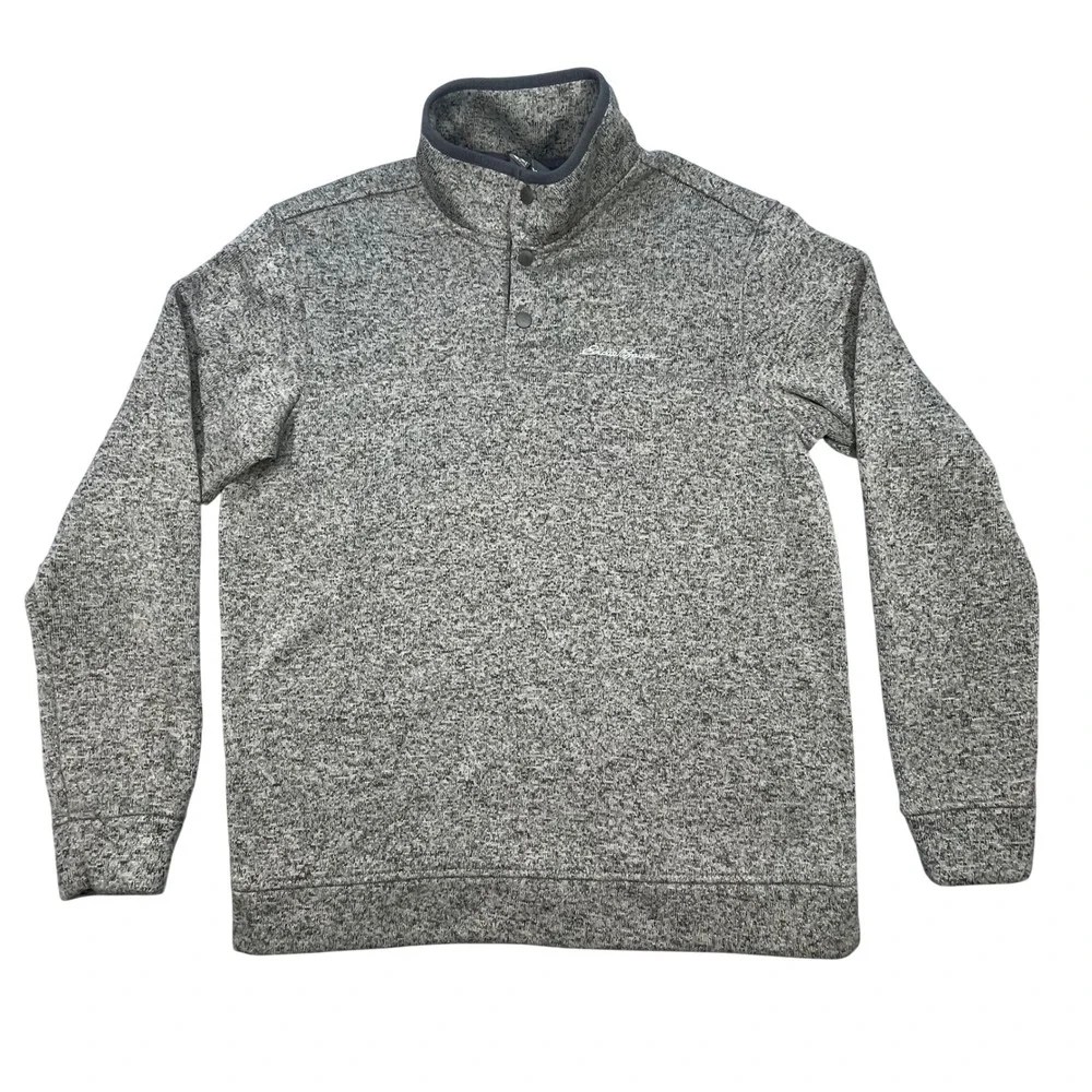 Eddie Bauer Gray Radiator Fleece Snap Mock Pullover Mens Large L